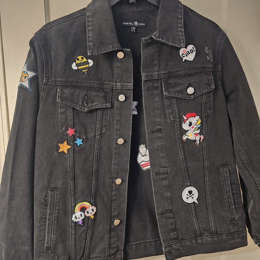 Tokidoki x Dolls Kill Halfway to Heaven Black Patch Denim Jacket